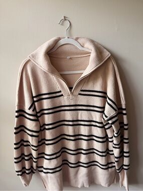 Striped Knit Pullover Sweater in Cream and Black